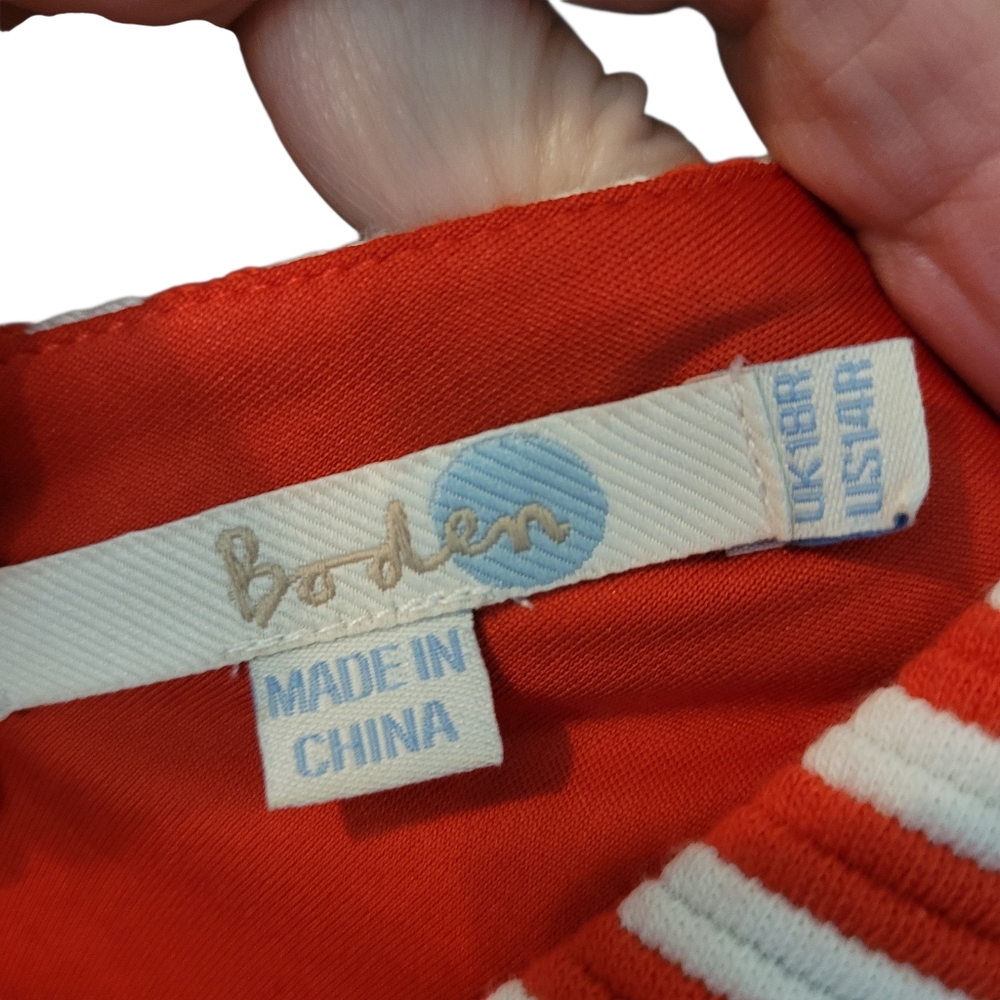 Boden  striped & solid true red knit sheath dress- 14R.         L30 - Picture 5 of 9